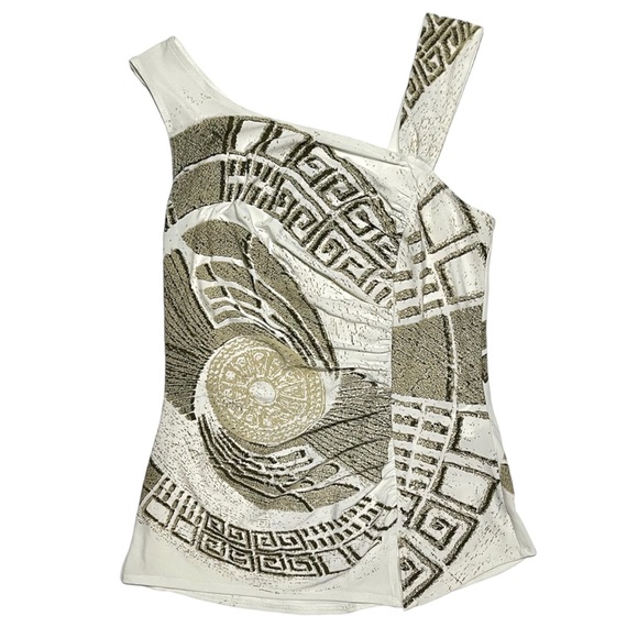 Joseph Ribkoff Asymmetrical Sleeveless Patterned White Top Women Size 4 - Picture 1 of 6
